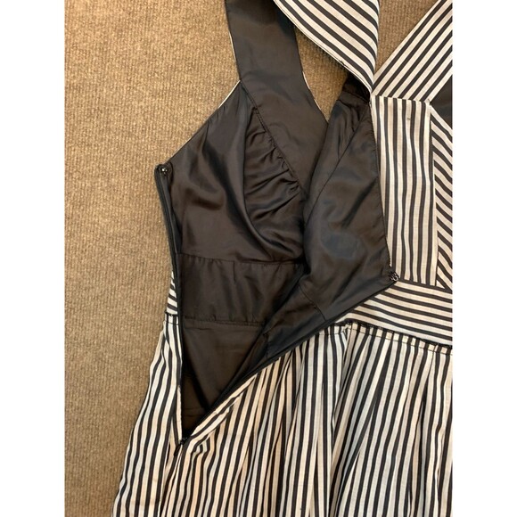 Calvin Klein Dress Womens 2 Sleeveless Fit & Flare Silk V-Neck Black Striped - Picture 3 of 8